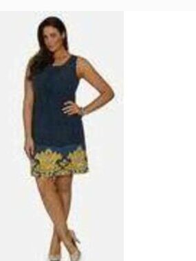 Daisy Fuentes Sundress Womens L Leopard Blue Yellow Pleated Scoop Keyhole
